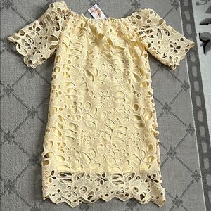 Pretty Garden Yellow Lace Mini Dress - Off-Shoulder Style